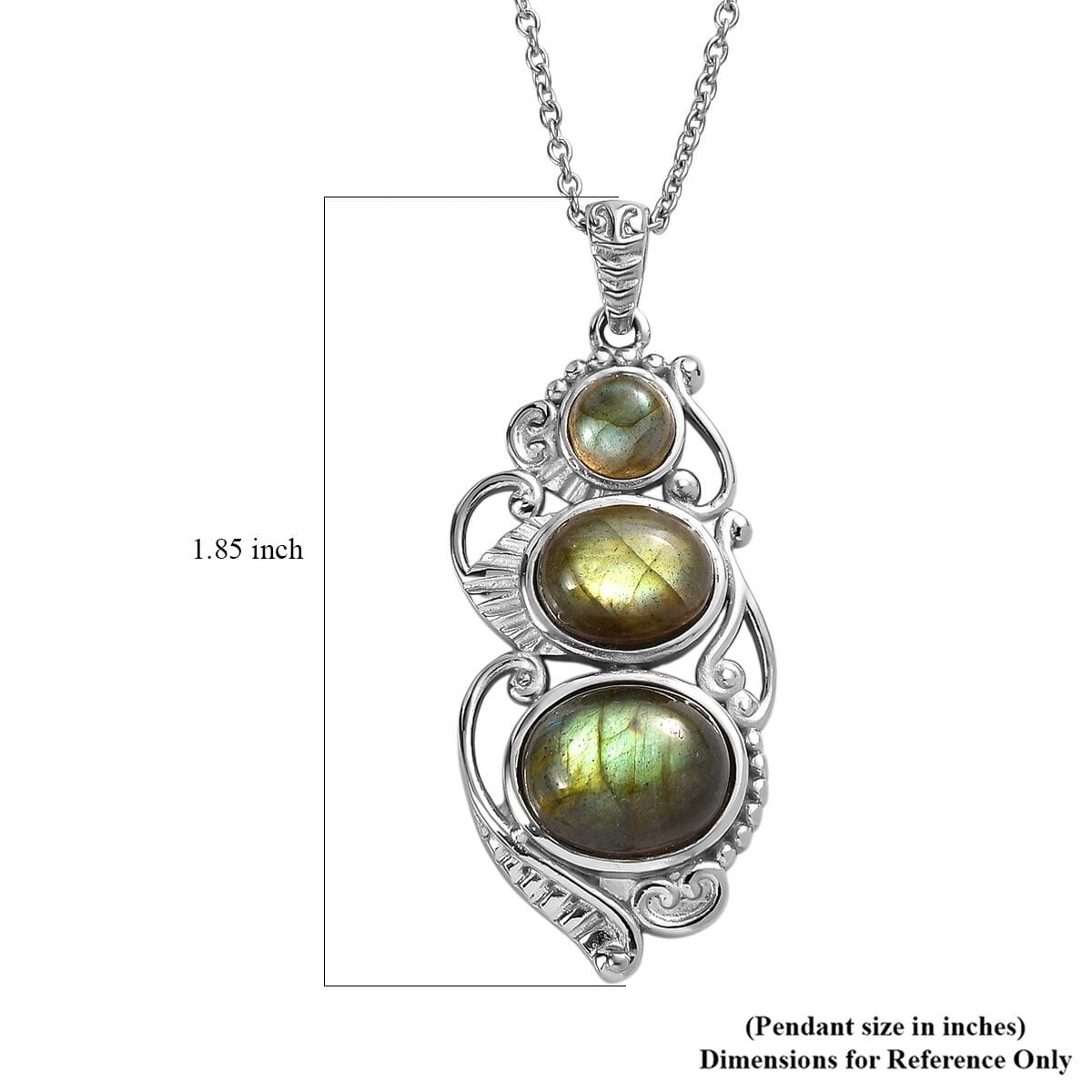 Madagascar Fire Labradorite 8.30 ctw Solitaire Pendant Necklace in Stainless Steel 20 Inches image number 5