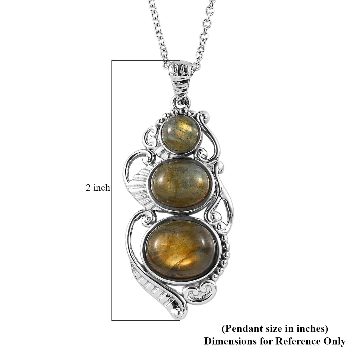 Madagascar Fire Labradorite 8.30 ctw Solitaire Pendant Necklace in Stainless Steel 20 Inches image number 6