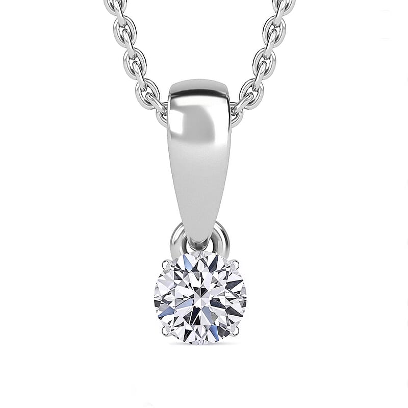 Luxuriant Lab Grown Diamond E-F VS Solitaire 0.50 ctw Pendant Necklace in Rhodium Over Sterling Silver 20 Inches 