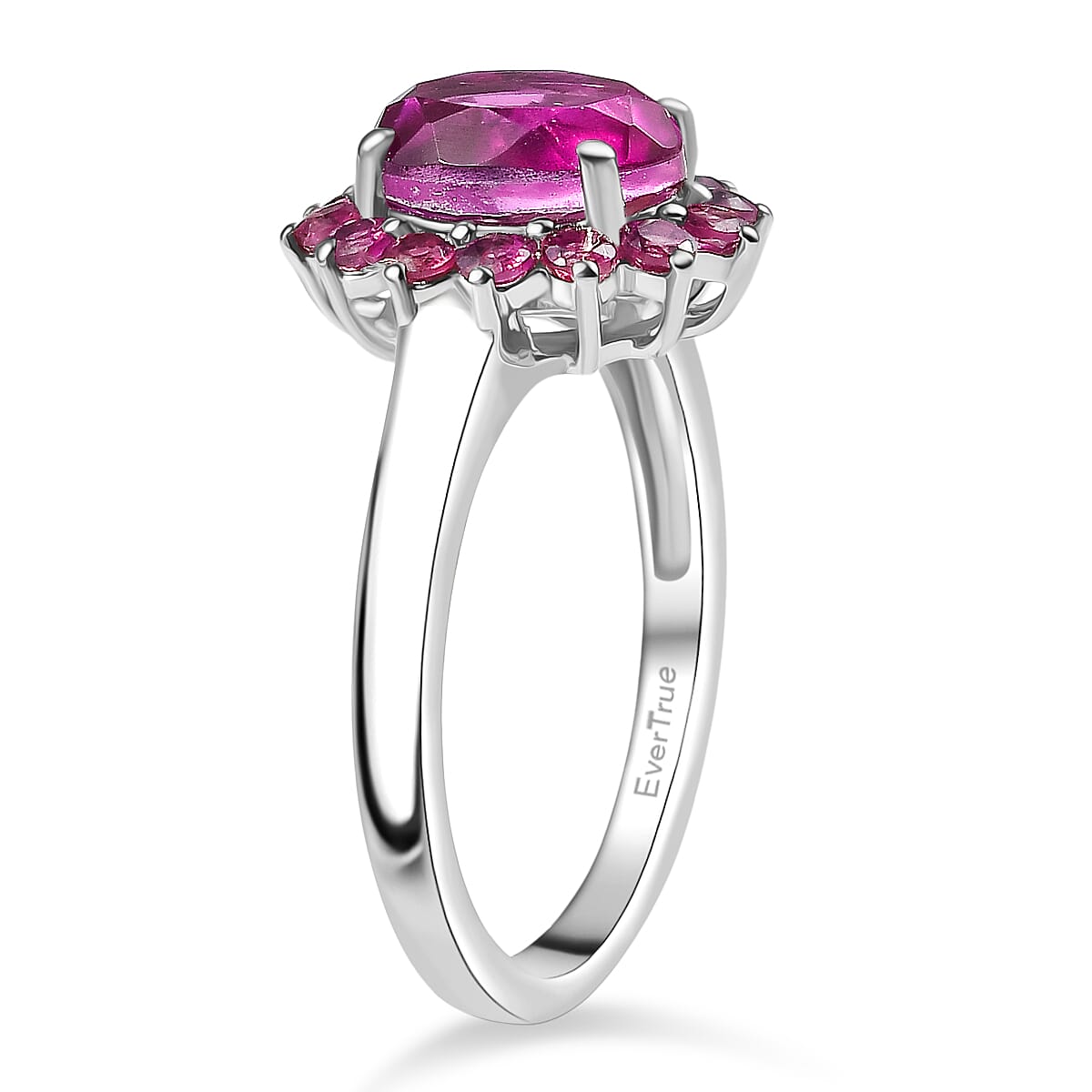 EverTrue African Lilac Quartz (Triplet), Orissa Rhodolite Garnet 5.50 ctw Floral Ring (Size 7.0) and Pendant in Platinum Bond with Stainless Steel Necklace 20 inches