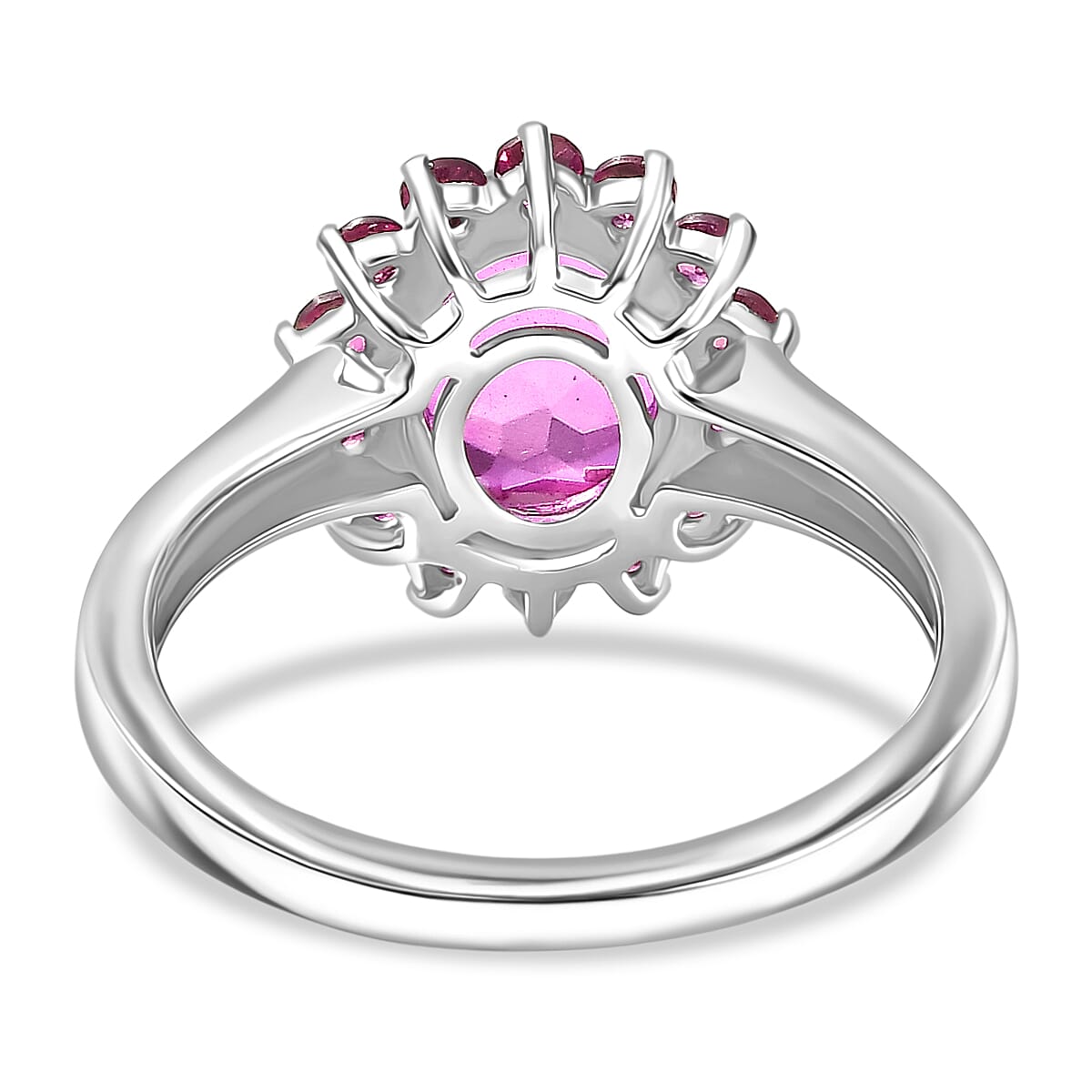 EverTrue African Lilac Quartz (Triplet), Orissa Rhodolite Garnet 5.50 ctw Floral Ring (Size 7.0) and Pendant in Platinum Bond with Stainless Steel Necklace 20 inches