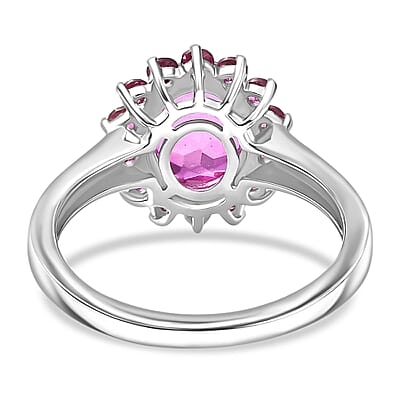 EverTrue African Lilac Quartz (Triplet), Orissa Rhodolite Garnet 5.50 ctw Floral Ring (Size 7.0) and Pendant in Platinum Bond with Stainless Steel Necklace 20 inches