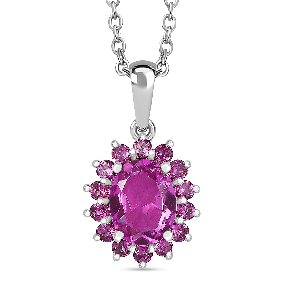 EverTrue African Lilac Quartz (Triplet), Orissa Rhodolite Garnet 5.50 ctw Floral Ring (Size 7.0) and Pendant in Platinum Bond with Stainless Steel Necklace 20 inches