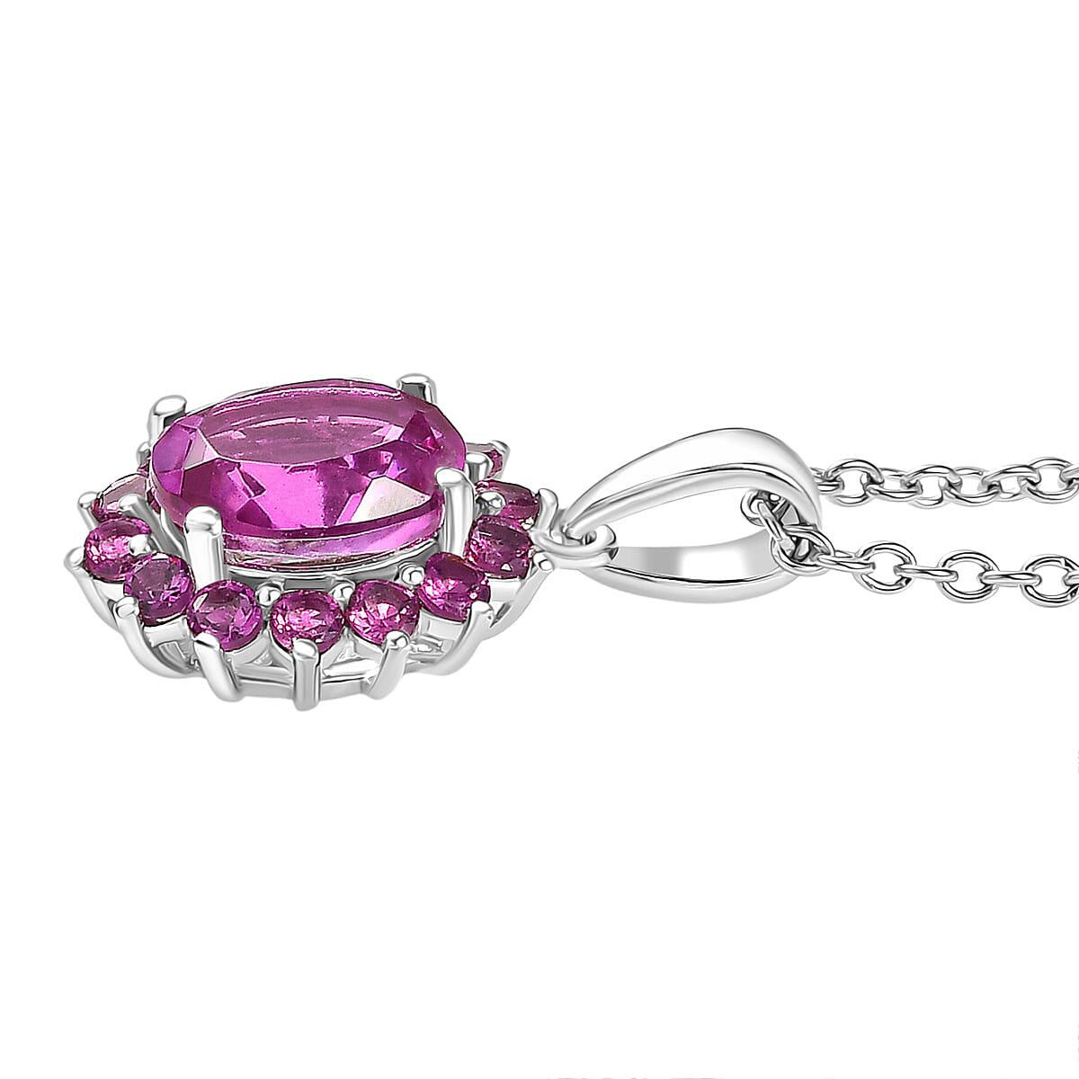 EverTrue African Lilac Quartz (Triplet), Orissa Rhodolite Garnet 5.50 ctw Floral Ring (Size 7.0) and Pendant in Platinum Bond with Stainless Steel Necklace 20 inches