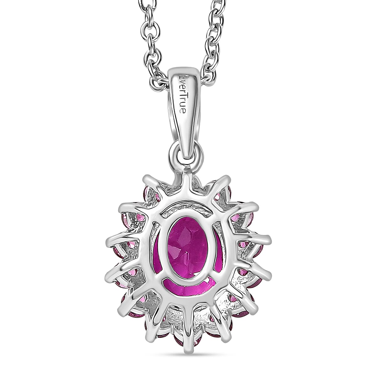 EverTrue African Lilac Quartz (Triplet), Orissa Rhodolite Garnet 5.50 ctw Floral Ring (Size 7.0) and Pendant in Platinum Bond with Stainless Steel Necklace 20 inches