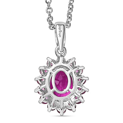EverTrue African Lilac Quartz (Triplet), Orissa Rhodolite Garnet 5.50 ctw Floral Ring (Size 7.0) and Pendant in Platinum Bond with Stainless Steel Necklace 20 inches