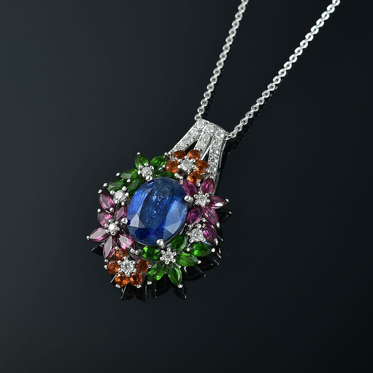 D'Joy Kashmir Kyanite and Multi Gemstone 7.75 ctw Pendant Necklace in Rhodium Over Sterling Silver 20 Inches image number 1