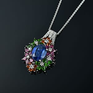 D'Joy Kashmir Kyanite and Multi Gemstone 7.75 ctw Mystic Garden Pendant Necklace in Rhodium Over Sterling Silver 20 Inches