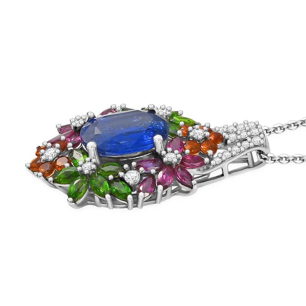 D'Joy Kashmir Kyanite and Multi Gemstone 7.75 ctw Pendant Necklace in Rhodium Over Sterling Silver 20 Inches image number 3