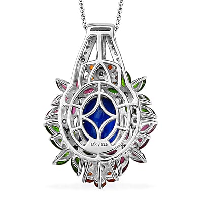 D'Joy Kashmir Kyanite and Multi Gemstone 7.75 ctw Mystic Garden Pendant Necklace in Rhodium Over Sterling Silver 20 Inches