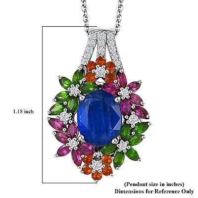D'Joy Kashmir Kyanite and Multi Gemstone 7.75 ctw Mystic Garden Pendant Necklace in Rhodium Over Sterling Silver 20 Inches