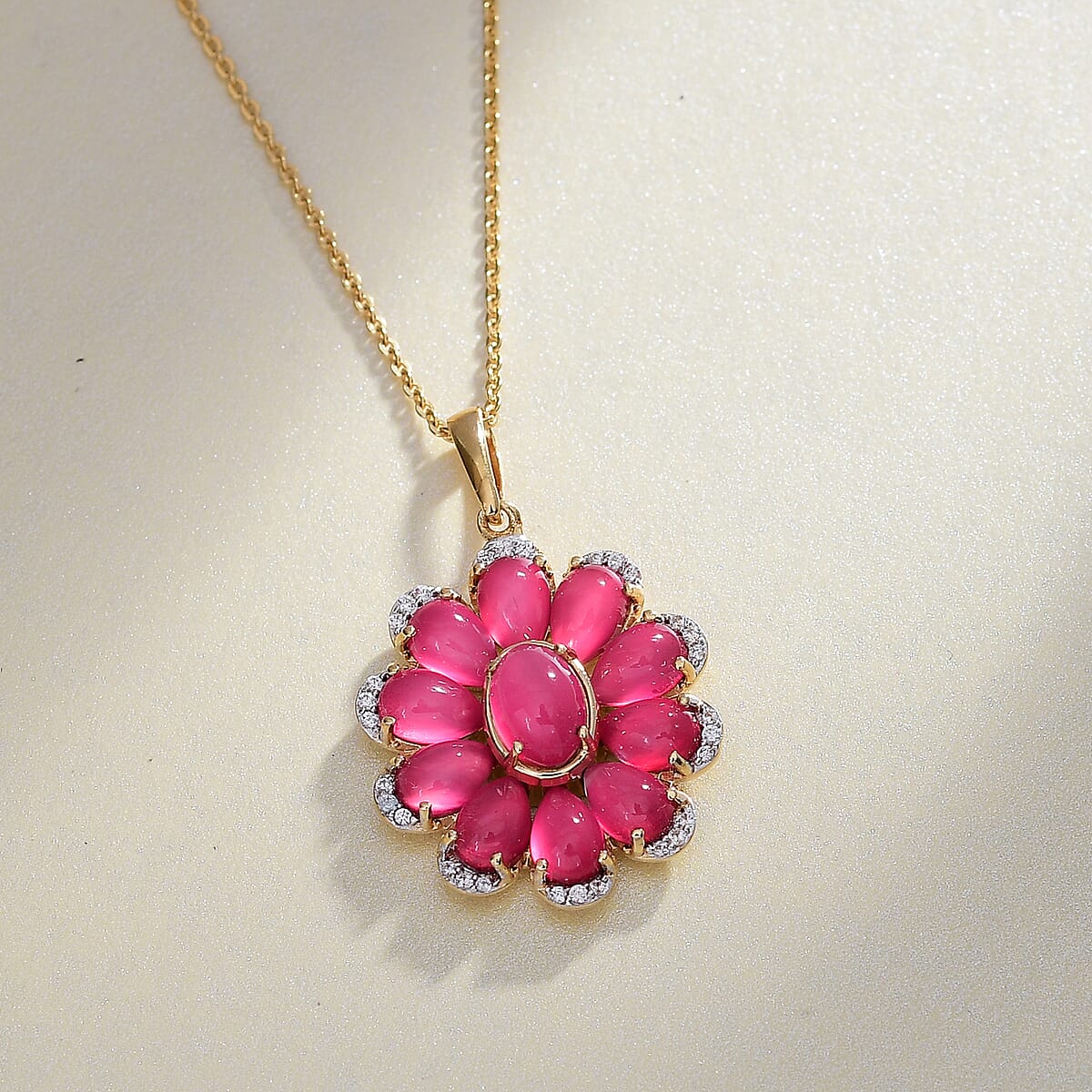 Mulberry Moonstone and White Zircon 7.25 ctw Pendant Necklace in 18K Vermeil Yellow Gold Over Sterling Silver 18 Inches  image number 1