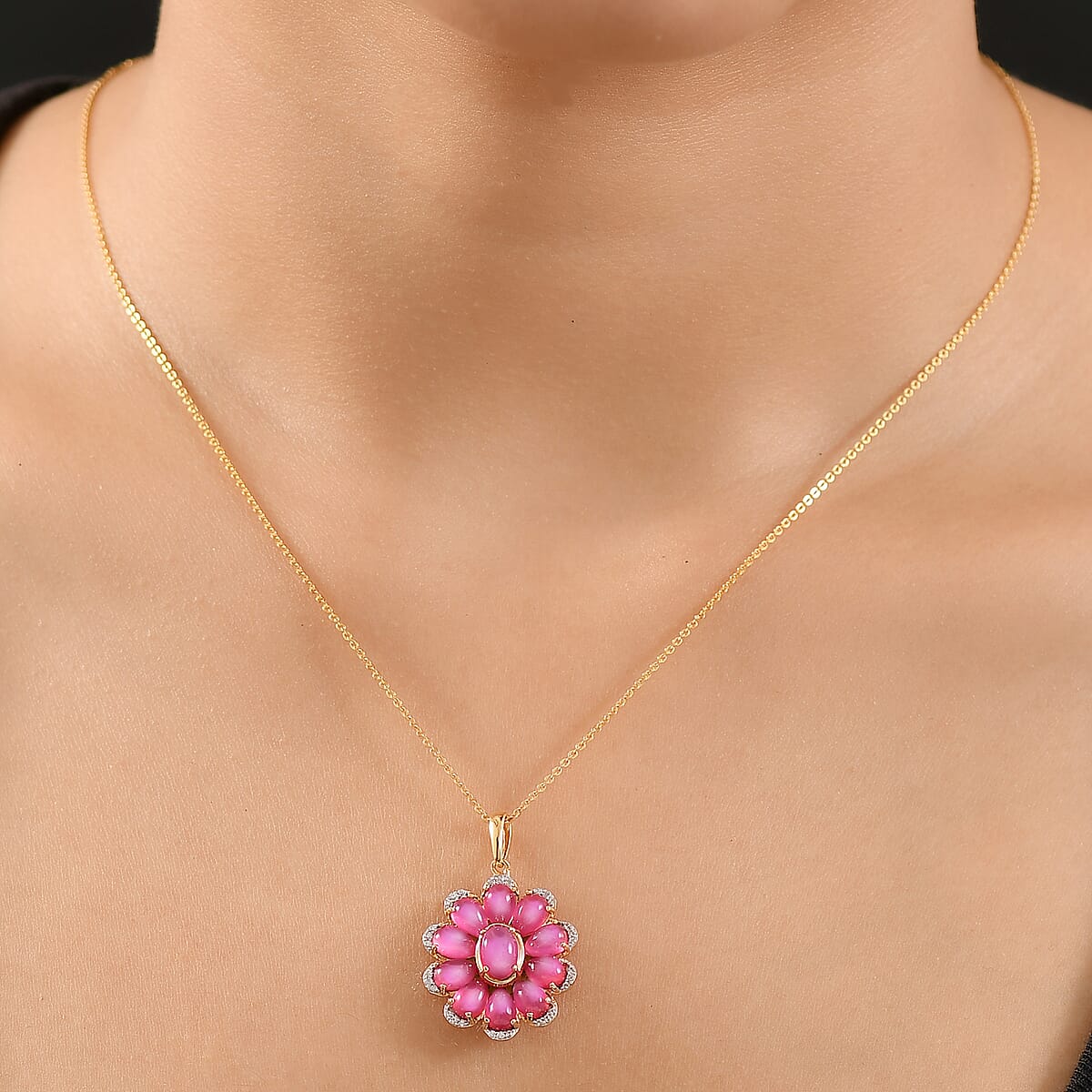 Mulberry Moonstone and White Zircon 7.25 ctw Pendant Necklace in 18K Vermeil Yellow Gold Over Sterling Silver 18 Inches  image number 2