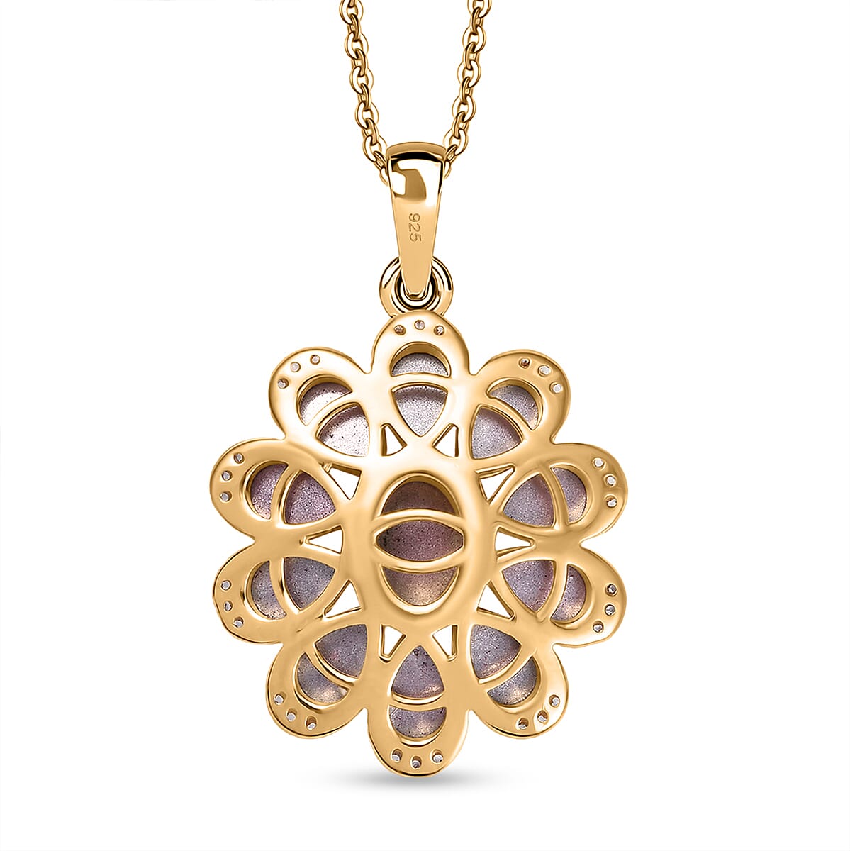 Mulberry Moonstone and White Zircon 7.25 ctw Pendant Necklace in 18K Vermeil Yellow Gold Over Sterling Silver 18 Inches  image number 4