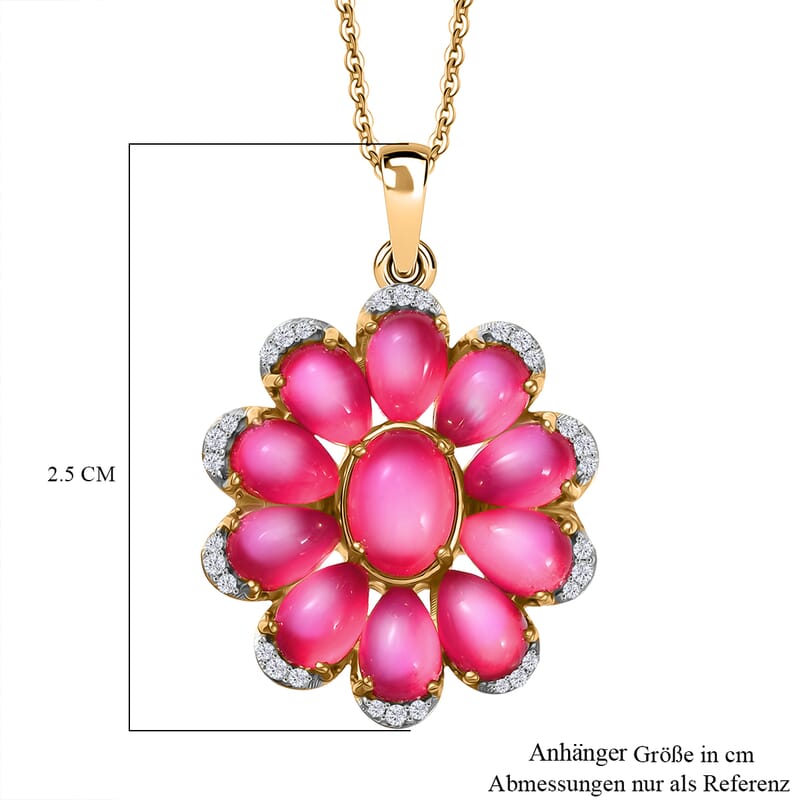 Mulberry Moonstone and White Zircon 7.25 ctw Pendant Necklace in 18K Vermeil Yellow Gold Over Sterling Silver 18 Inches 