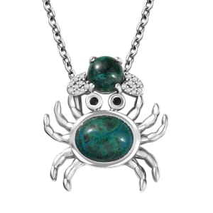 D'Joy Chrysocolla and White Zircon 5.10 ctw Mystic Crab Pendant in Platinum Over Sterling Silver with Stainless Steel Necklace 20 Inches