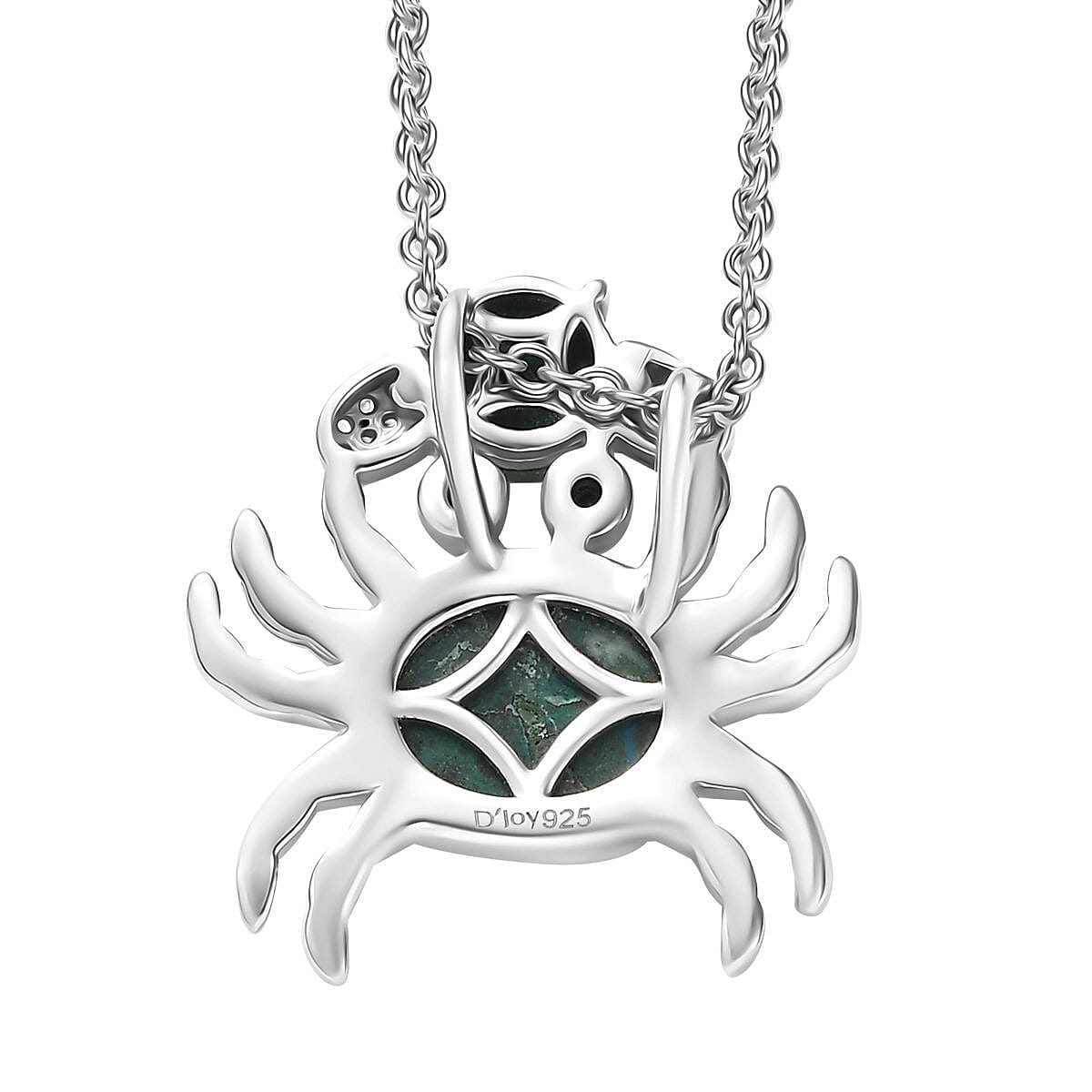 D'Joy Chrysocolla and White Zircon 5.10 ctw Mystic Crab Pendant in Platinum Over Sterling Silver with Stainless Steel Necklace 20 Inches