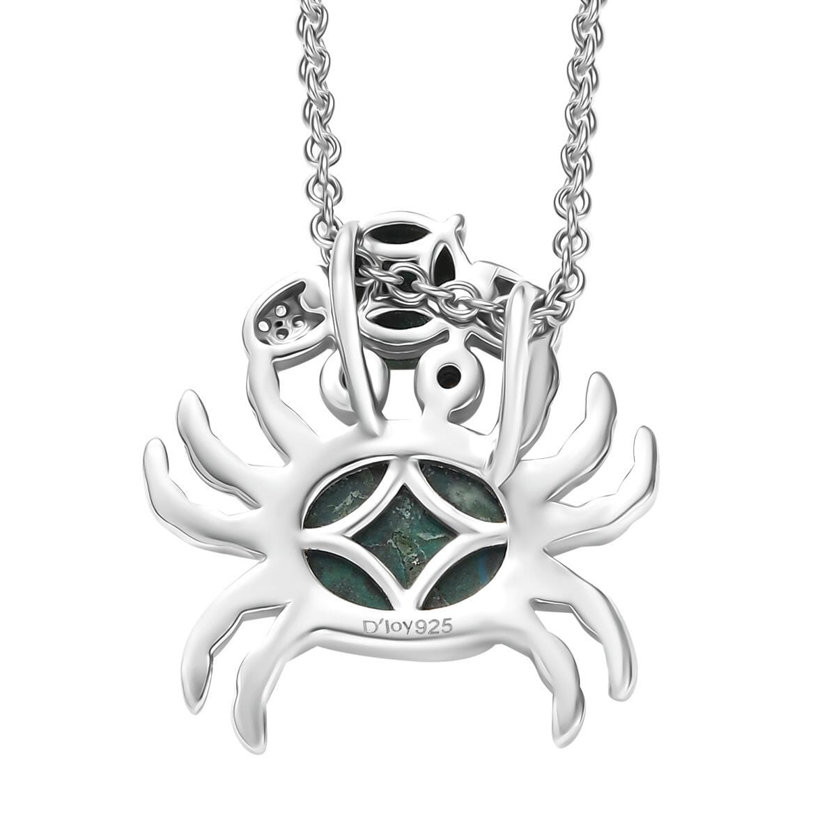 D'Joy Chrysocolla and White Zircon 5.10 ctw Mystic Crab Pendant in Platinum Over Sterling Silver with Stainless Steel Necklace 20 Inches image number 4