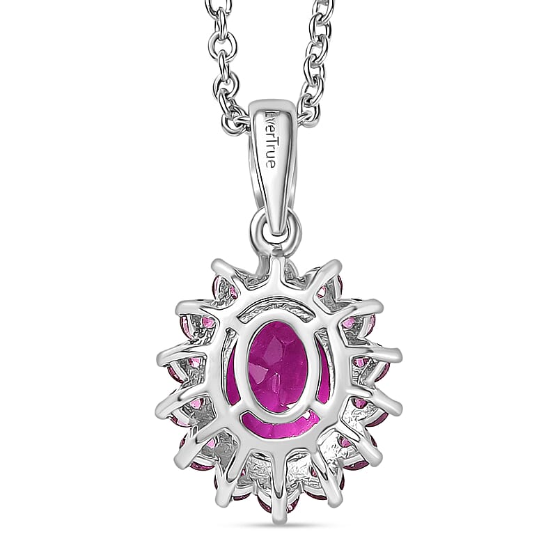 EverTrue African Lilac Quartz (Triplet), Orissa Rhodolite Garnet 5.50 ctw Floral Ring (Size 9.0) and Pendant in Platinum Bond with Stainless Steel Necklace 20 inches