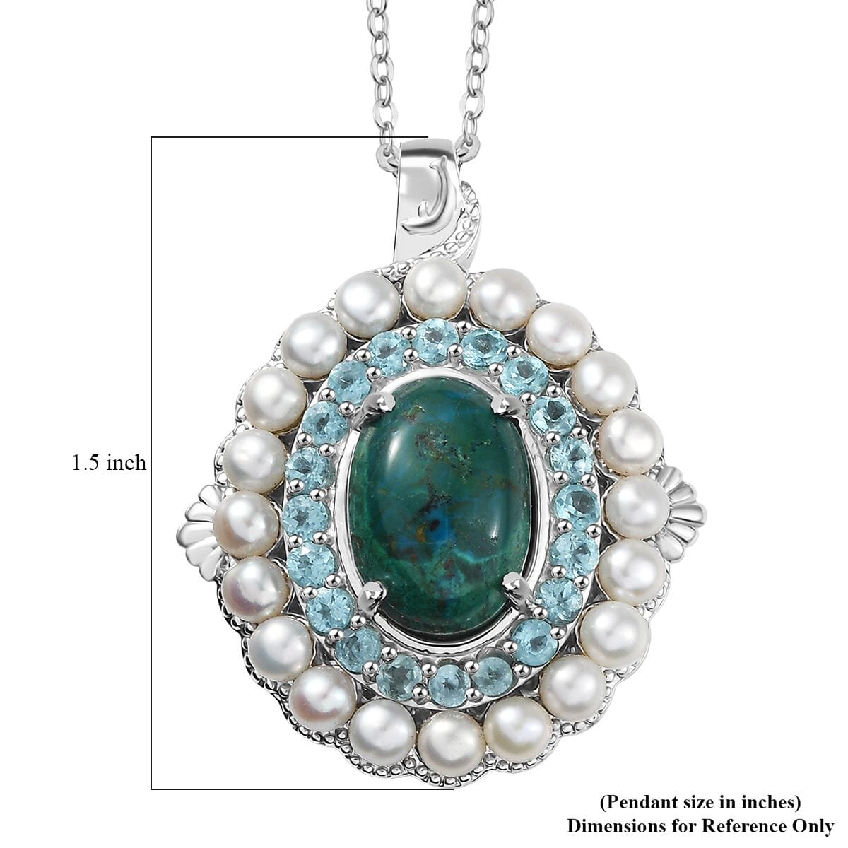 Ever True Chrysocolla and Multi Gemstone 9.50 ctw Embraces the Ocean Pendant in Platinum Bond with Stainless Steel Necklace 20 Inches image number 6