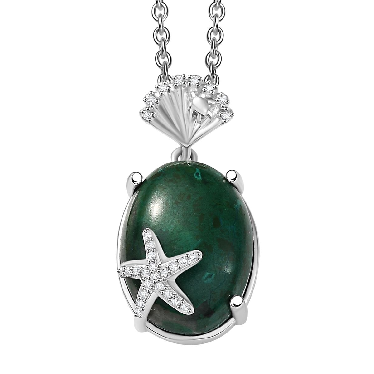 Ever True Chrysocolla and Multi Gemstone 11.70 ctw Starfish Pendant in Platinum Bond with Stainless Steel Necklace 20 Inches image number 0