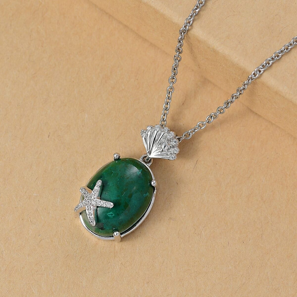 Ever True Chrysocolla and Multi Gemstone 11.70 ctw Starfish Pendant in Platinum Bond with Stainless Steel Necklace 20 Inches image number 1