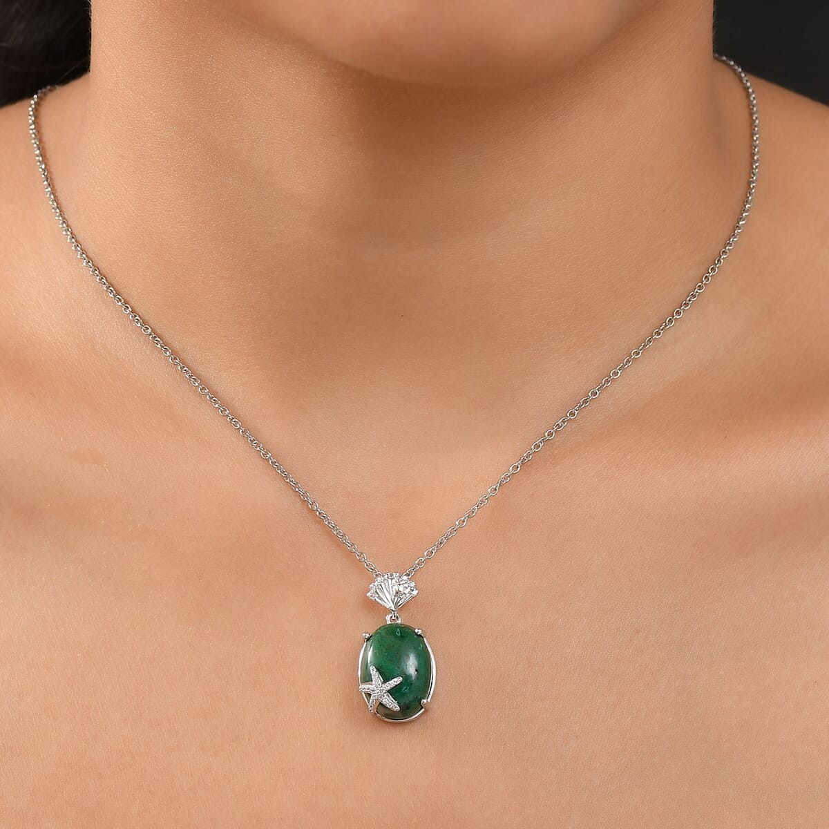 Ever True Chrysocolla and Multi Gemstone 11.70 ctw Starfish Pendant in Platinum Bond with Stainless Steel Necklace 20 Inches image number 2