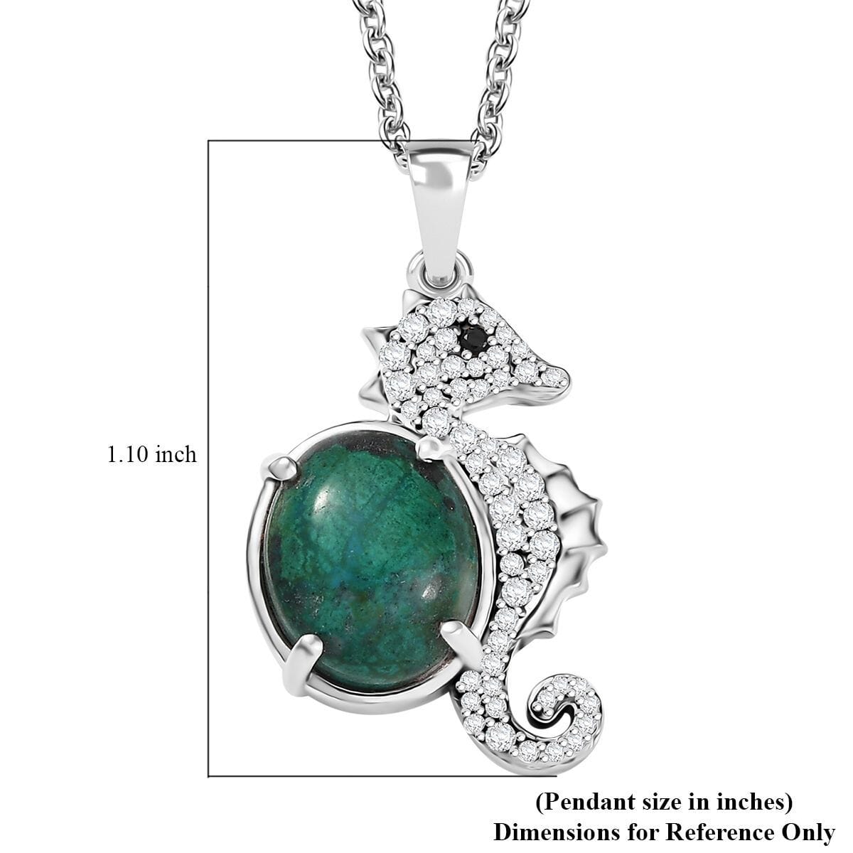 Ever True Chrysocolla and White Zircon 4.85 ctw Sea of Serenity Seahorse Pendant in Platinum Bond with Stainless Steel Necklace 20 Inches image number 5