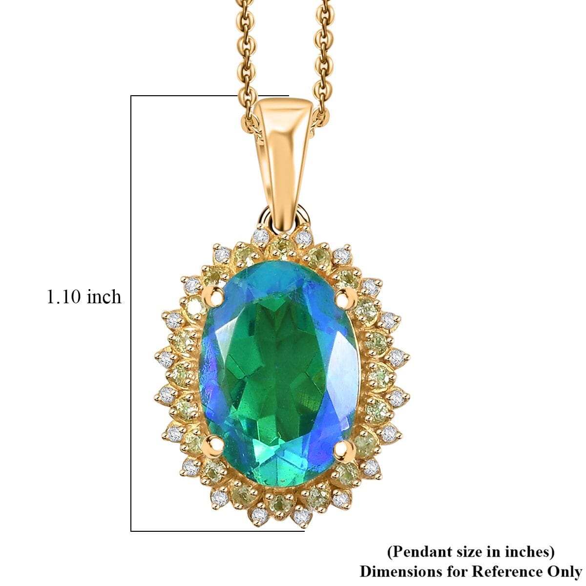 Ever True Peacock Quartz (Triplet) and Multi Gemstone 6.50 ctw Peacock Feathers Pendant in 18K YG Plated with ION Plated YG Stainless Steel Necklace 20 Inches image number 5