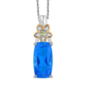 Ever True Caribbean Quartz (Triplet) and Multi Gemstone 5.50 ctw Pendant in 18K YG Plated and Platinum Bond with Stainless Steel Chain 20 Inches