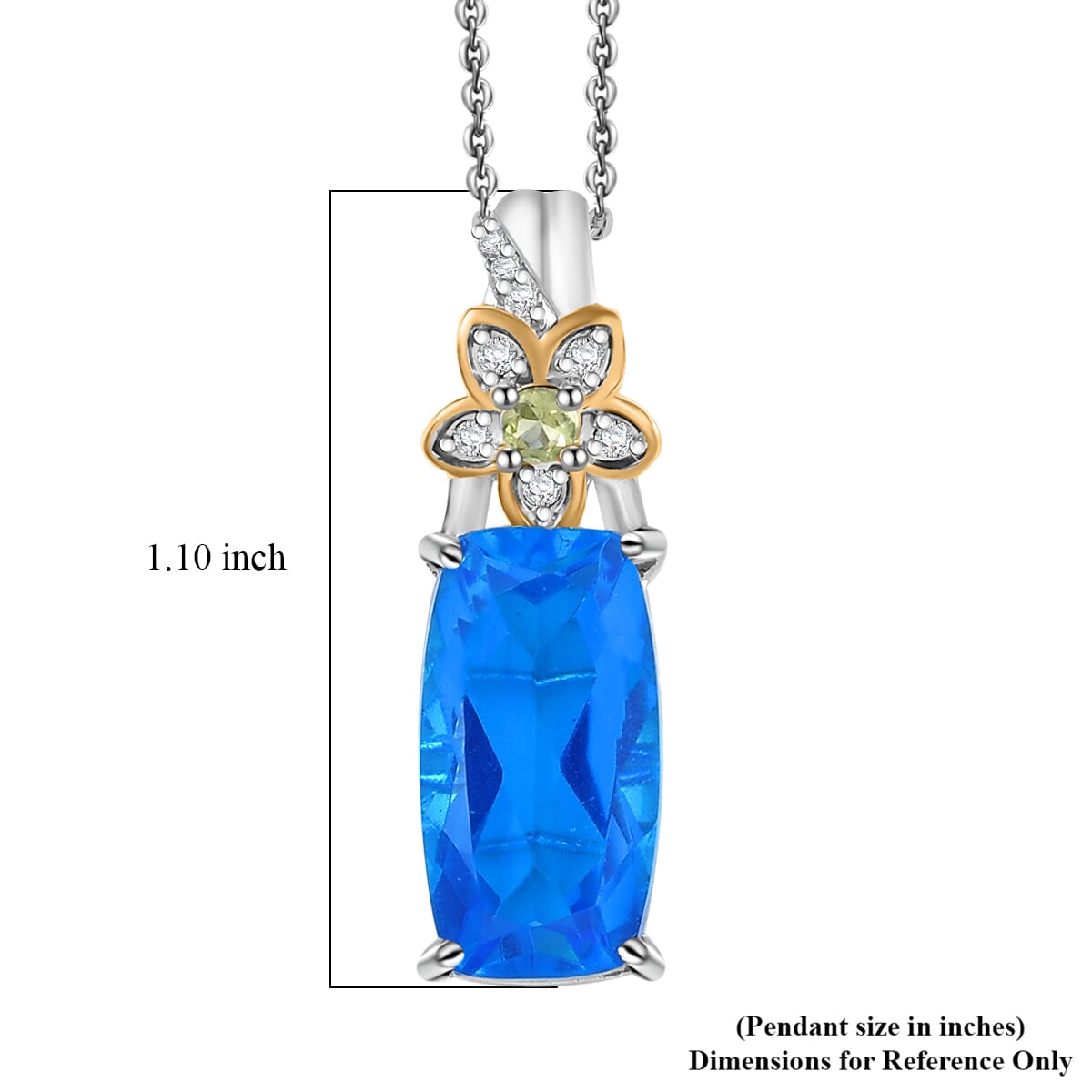 Ever True Caribbean Quartz (Triplet) and Multi Gemstone 5.50 ctw Chrysanthemum Flower Pendant in 18K YG Plated and Platinum Bond with Stainless Steel Chain 20 Inches image number 5