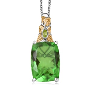 Ever True Chartreuse Quartz (Triplet) and Peridot 15.20 ctw Butterfly Pendant in 18K YG Plated and Platinum Bond with Stainless Steel Necklace 20 Inches