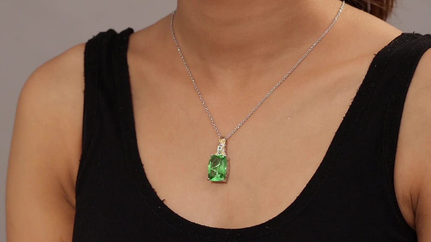 EverTrue Chartreuse Quartz (Triplet) and Peridot 15.20 ctw Butterfly Pendant in 18K YG Plated and Platinum Bond with Stainless Steel Necklace 20 Inches