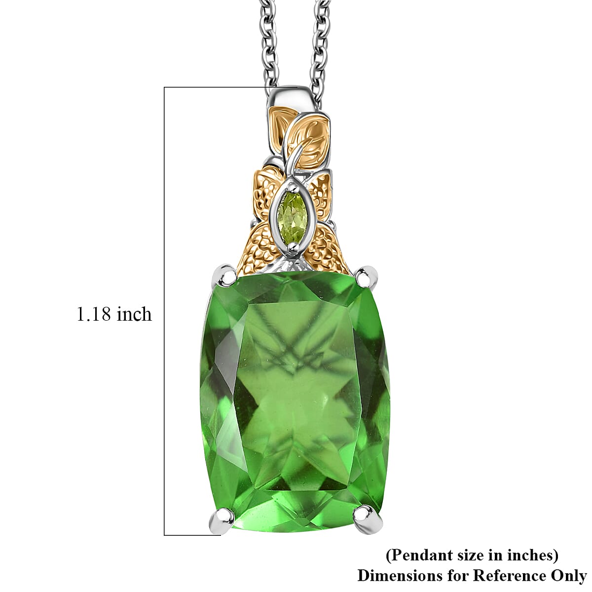 EverTrue Chartreuse Quartz (Triplet) and Peridot 15.20 ctw Butterfly Pendant in 18K YG Plated and Platinum Bond with Stainless Steel Necklace 20 Inches