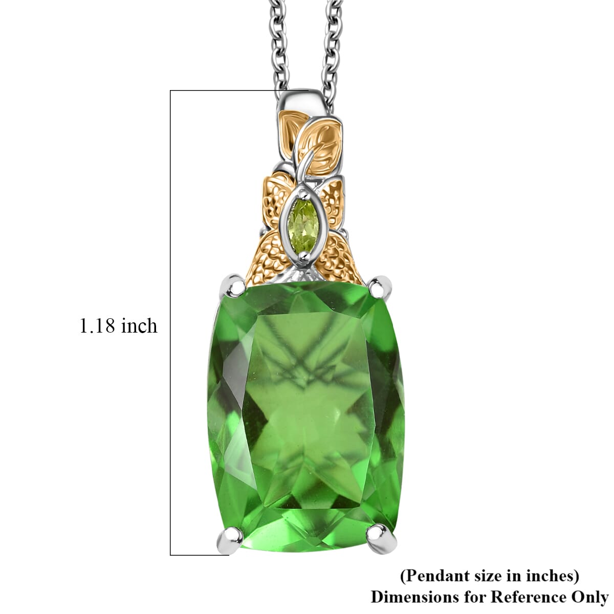 Ever True Chartreuse Quartz (Triplet) and Peridot 15.20 ctw Butterfly Pendant in 18K YG Plated and Platinum Bond with Stainless Steel Necklace 20 Inches image number 5