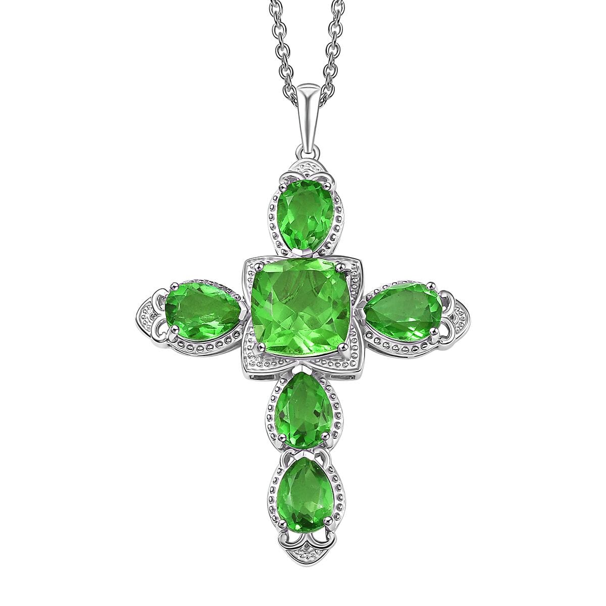 D'Joy Chartreuse Quartz (Triplet) 11.10 ctw Cross Pendant Necklace in Platinum Over Sterling Silver 20 Inches image number 0