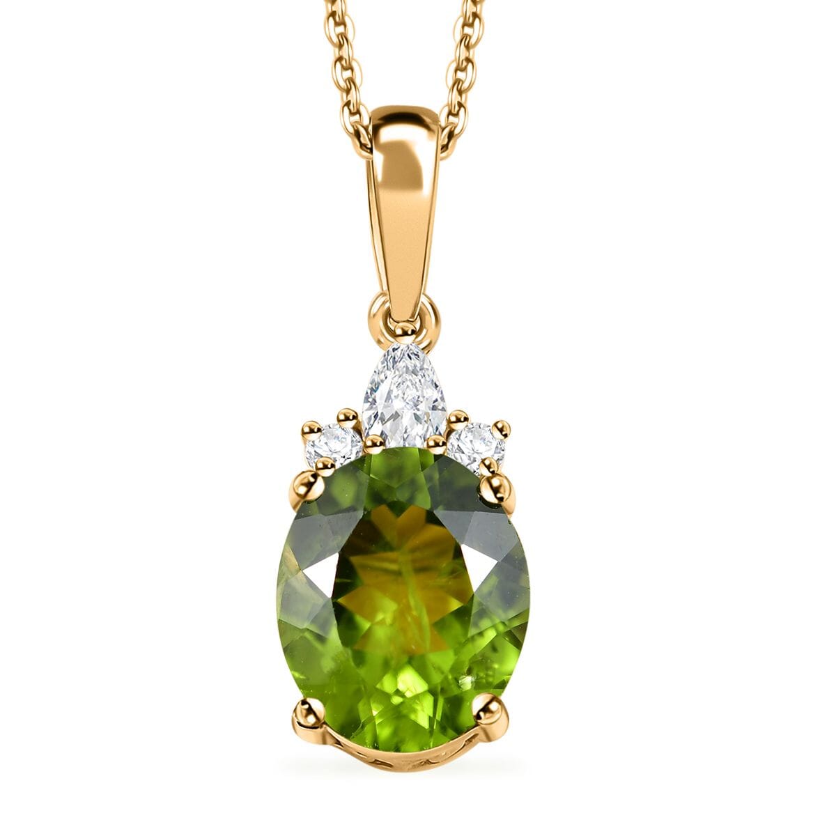 D'Joy Premium Peridot and Moissanite 4.00 ctw Pendant Necklace 20 Inches in 18K Vermeil Yellow Gold Over Sterling Silver image number 0