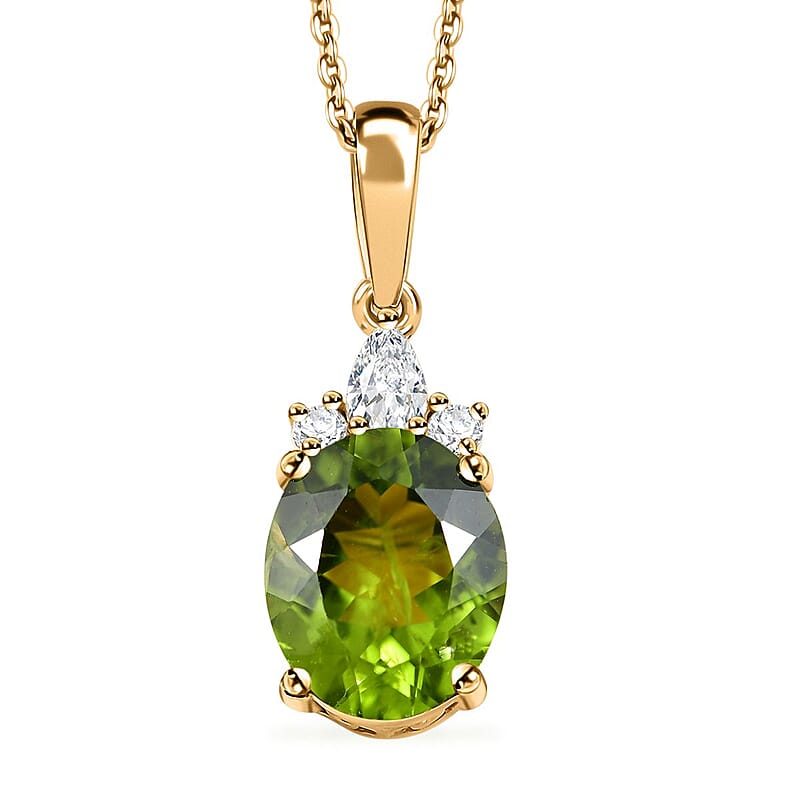 D'Joy Premium Hebei Peridot and Moissanite 4.00 ctw Celestial Radiance Pendant Necklace 20 Inches in 18K Vermeil Yellow Gold Over Sterling Silver