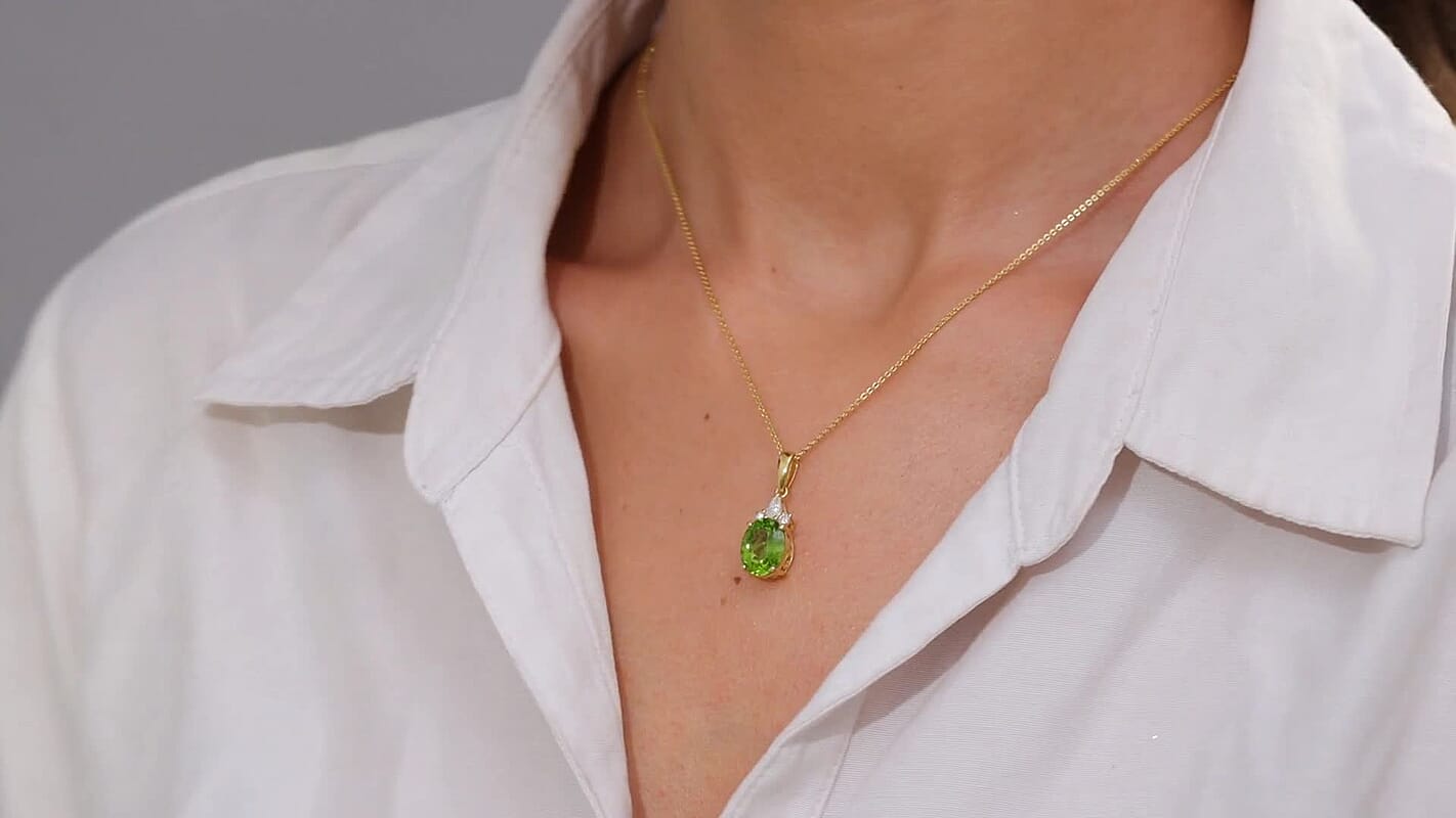 D'Joy Premium Hebei Peridot and Moissanite 4.00 ctw Celestial Radiance Pendant Necklace 20 Inches in 18K Vermeil Yellow Gold Over Sterling Silver