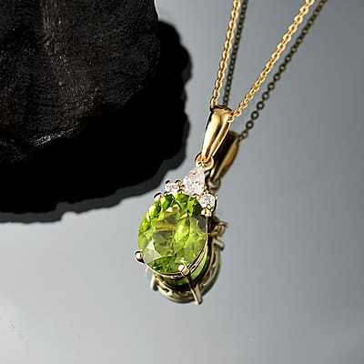 D'Joy Premium Hebei Peridot and Moissanite 4.00 ctw Celestial Radiance Pendant Necklace 20 Inches in 18K Vermeil Yellow Gold Over Sterling Silver