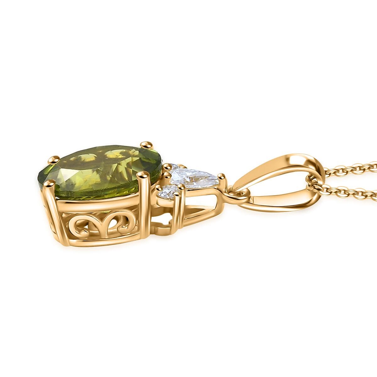 D'Joy Premium Peridot and Moissanite 4.00 ctw Pendant Necklace 20 Inches in 18K Vermeil Yellow Gold Over Sterling Silver image number 3