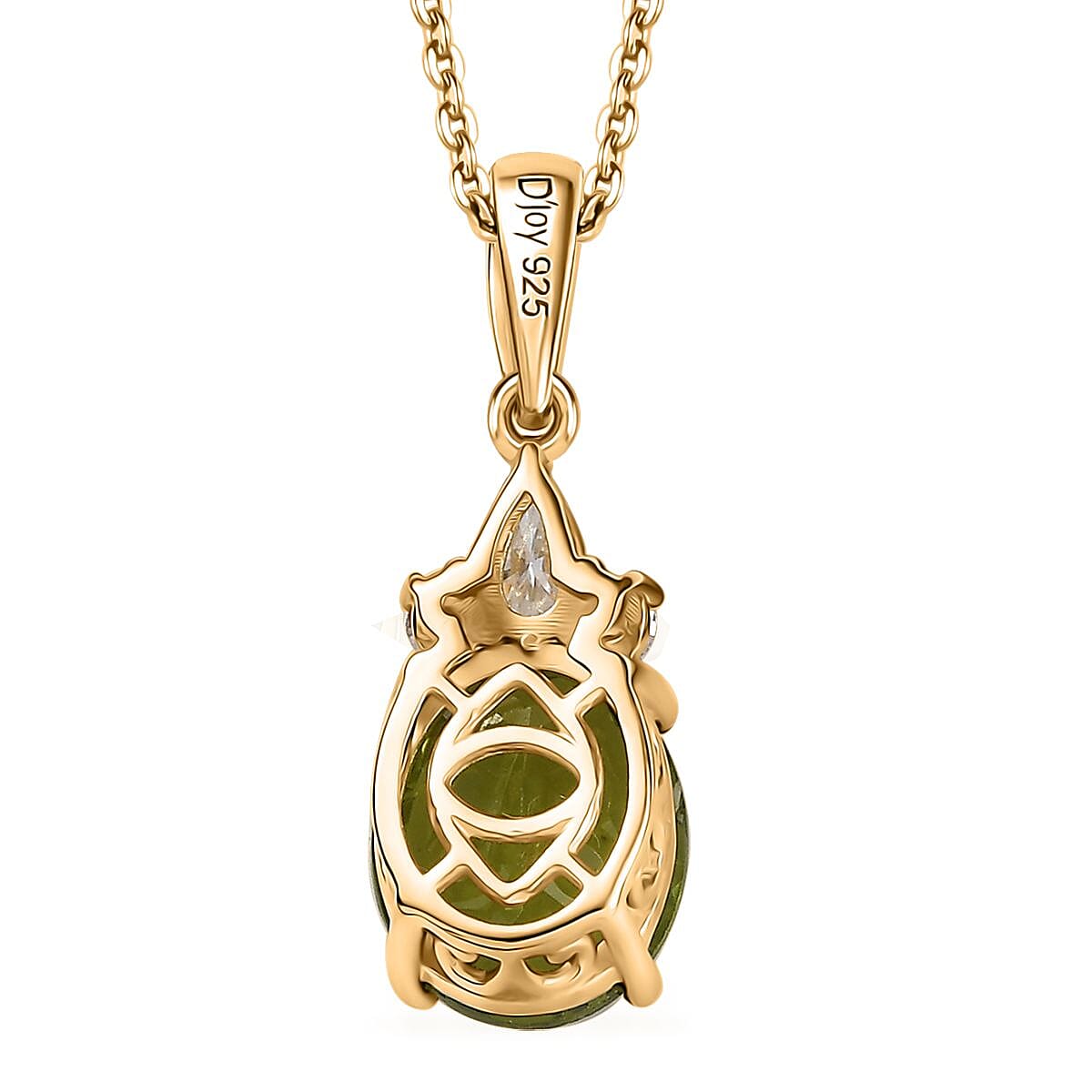 D'Joy Premium Hebei Peridot and Moissanite 4.00 ctw Celestial Radiance Pendant Necklace 20 Inches in 18K Vermeil Yellow Gold Over Sterling Silver