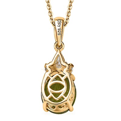 D'Joy Premium Hebei Peridot and Moissanite 4.00 ctw Celestial Radiance Pendant Necklace 20 Inches in 18K Vermeil Yellow Gold Over Sterling Silver
