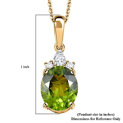 D'Joy Premium Hebei Peridot and Moissanite 4.00 ctw Celestial Radiance Pendant Necklace 20 Inches in 18K Vermeil Yellow Gold Over Sterling Silver