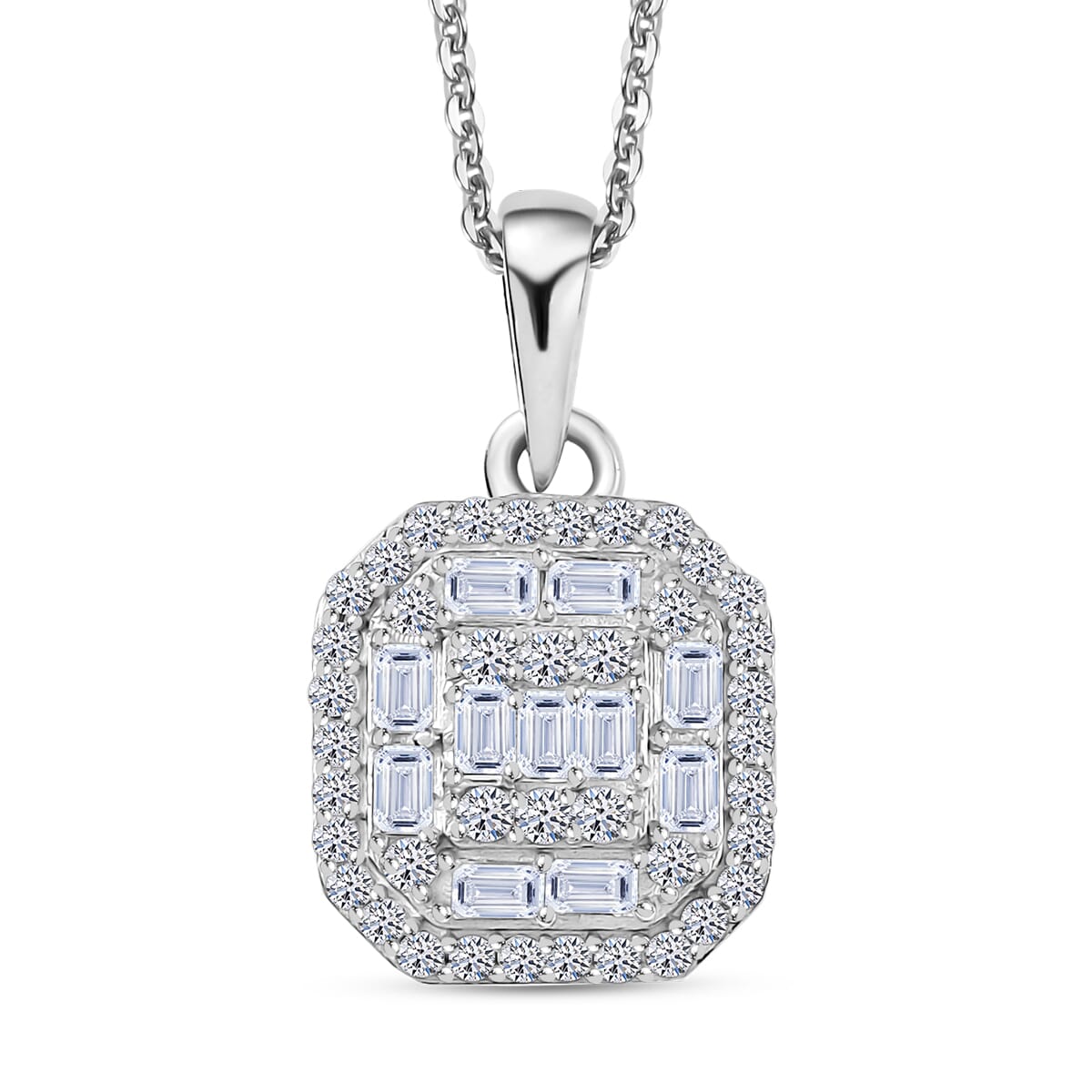 Luxuriant Lab Grown Diamond SI 0.50 ctw Art Deco Pendant Necklace 20 Inches in Rhodium Over Sterling Silver  image number 0