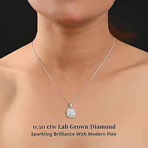 Luxuriant Lab Grown Diamond SI 0.50 ctw Art Deco Pendant Necklace 20 Inches in Rhodium Over Sterling Silver 