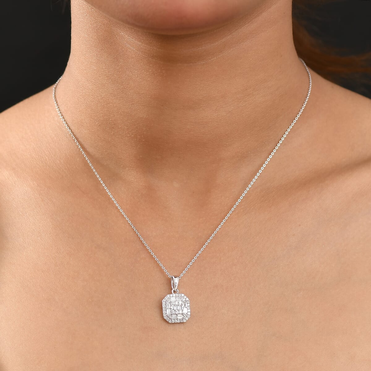Luxuriant Lab Grown Diamond SI 0.50 ctw Art Deco Pendant Necklace 20 Inches in Rhodium Over Sterling Silver  image number 2
