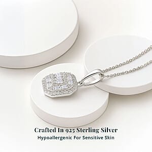 Luxuriant Lab Grown Diamond SI 0.50 ctw Art Deco Pendant Necklace 20 Inches in Rhodium Over Sterling Silver 