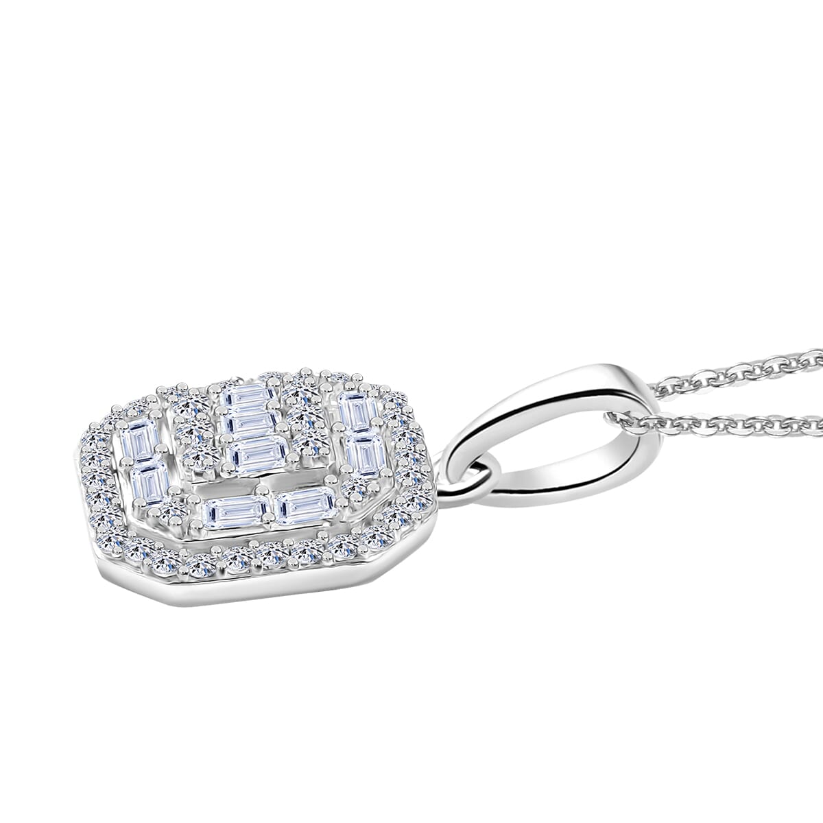 Luxuriant Lab Grown Diamond SI 0.50 ctw Art Deco Pendant Necklace 20 Inches in Rhodium Over Sterling Silver  image number 3