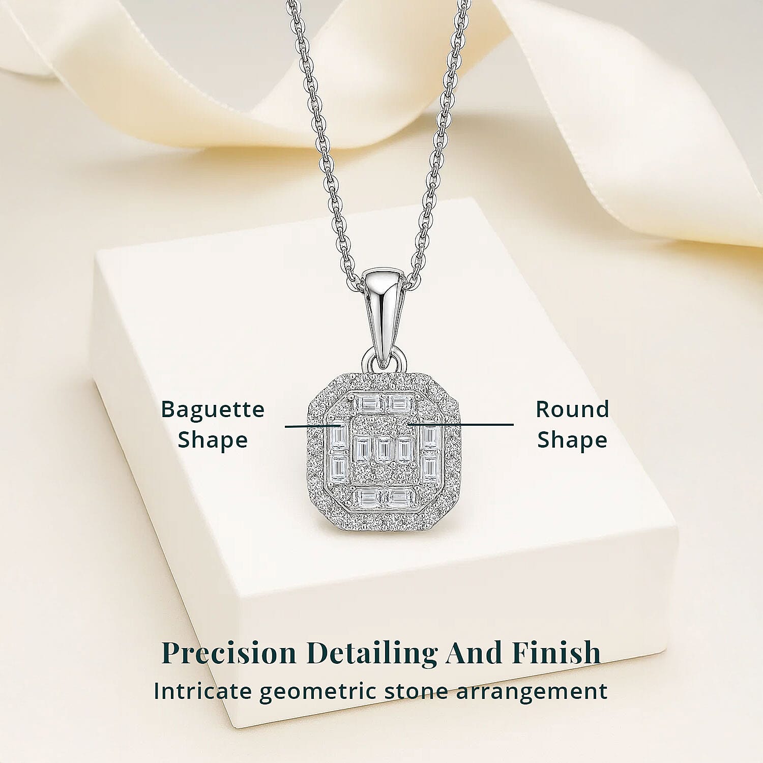 Luxuriant Lab Grown Diamond SI 0.50 ctw Art Deco Pendant Necklace 20 Inches in Rhodium Over Sterling Silver 